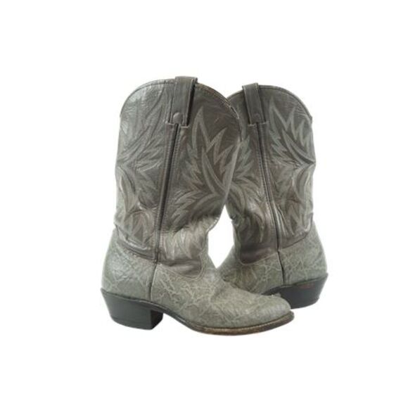 Double H Leather Cowboy Boots grey  cowgirl western sz. 7 embroidered pull on - Picture 2 of 14